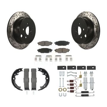 Rear Disc Drilled & Slotted Rotors Ceramic Pads Parking Shoes Hardware Kit For Subaru XV KDC-101592