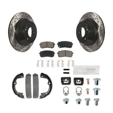 Rear Disc Drilled & Slotted Rotors Ceramic Pads Parking Shoes Hardware Kit For Kia Sedona KDC-101597