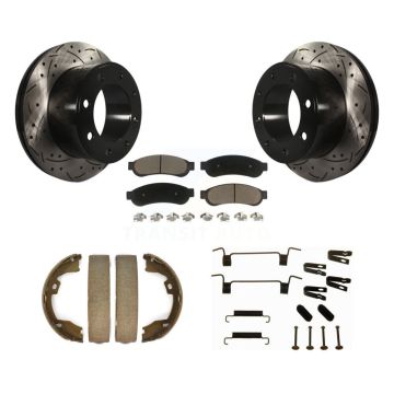 Rear Disc Drilled & Slotted Rotors Ceramic Pads Parking Shoes Hardware Kit For Ford F-350 KDC-101602