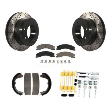 Rear Disc Drilled & Slotted Rotors Ceramic Pads Parking Shoes Hardware Kit For Chevrolet KDC-101604