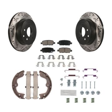 Rear Disc Drilled & Slotted Rotors Ceramic Pads Parking Brake Shoes And Hardware Kit For KDC-101620