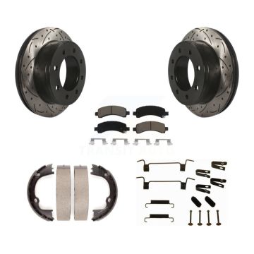 Rear Disc Drilled & Slotted Rotors Ceramic Pads Parking Shoes Hardware Kit For GMC Savana KDC-101622