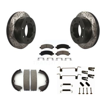 Rear Disc Drilled & Slotted Rotors Ceramic Pads Parking Brake Shoes And Hardware Kit For KDC-101625