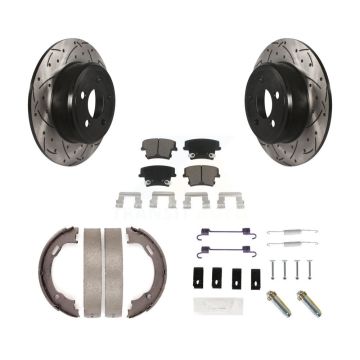 Rear Disc Drilled & Slotted Rotors Ceramic Pads Parking Shoes Hardware Kit For Dodge 300 KDC-101638