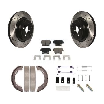 Rear Disc Drilled & Slotted Rotors Ceramic Pads Parking Shoes And Hardware Kit For Dodge KDC-101639