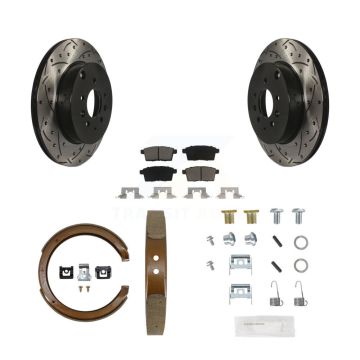Rear Disc Drilled & Slotted Rotors Ceramic Pads Parking Shoes Hardware Kit For Mazda CX-9 KDC-101647