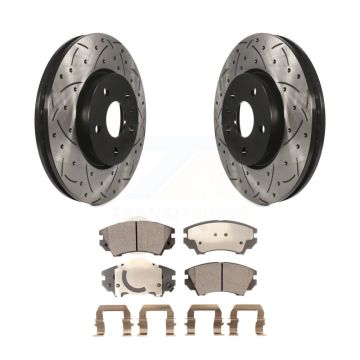 Front Drill Slot Disc Brake Rotors Semi-Metallic Pad Kit For Chevrolet Camaro GMC Terrain KDF-100006