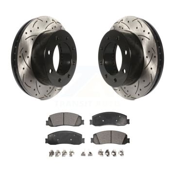 Front Drilled Slot Brake Rotors Semi-Metallic Pad Kit For Ford F-350 Super Duty F-250 4WD KDF-100018