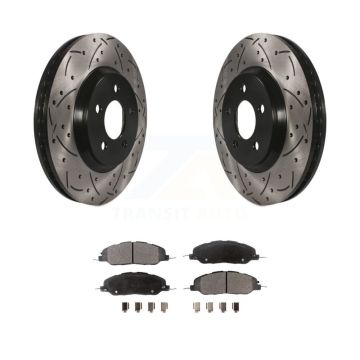 Front Coated Drilled Slotted Disc Brake Rotors And Semi-Metallic Pad Kit For Ford Mustang KDF-100022