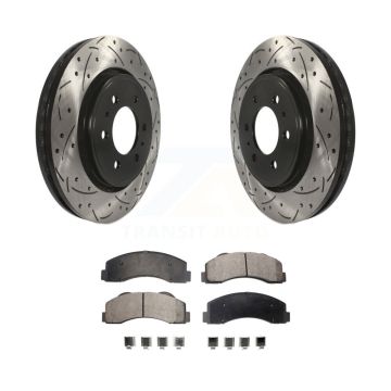 Front Drill Slot Disc Brake Rotor Semi-Metallic Pad Kit For Ford F-150 Expedition Lincoln KDF-100025