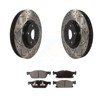 Front Coated Drilled Slotted Disc Brake Rotors And Semi-Metallic Pads Kit For Ford Edge KDF-100038