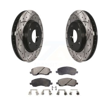 Front Drilled Slot Brake Rotors Semi-Metallic Pad Kit For Mitsubishi Lancer Dodge Caliber KDF-100046
