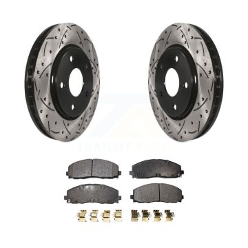 Front Coated Drilled Slot Disc Brake Rotors Semi-Metallic Pad Kit For Dodge Grand Caravan KDF-100050