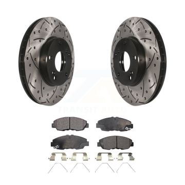 Front Drill Slot Disc Brake Rotor Semi-Metallic Pad Kit For 2014-2015 Honda Civic Touring KDF-100061