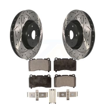 Front Coated Drill Slot Disc Brake Rotor Semi-Metallic Pad Kit For Subaru Impreza WRX STI KDF-100071