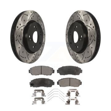 Front Drilled Slot Disc Brake Rotor Semi-Metallic Pad Kit For Honda CR-V Crosstour Accord KDF-100102