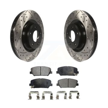 Front Coated Drill Slot Disc Brake Rotors Semi-Metallic Pad Kit For Hyundai Genesis Coupe KDF-100133