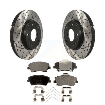 Front Coated Drilled Slotted Disc Brake Rotor & Semi-Metallic Pad Kit For Hyundai Elantra KDF-100143