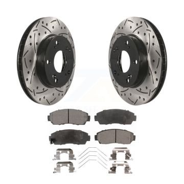 Front Coated Drilled Slotted Disc Brake Rotors And Semi-Metallic Pads Kit For Honda Civic KDF-100150