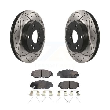 Front Coated Drilled Slotted Disc Brake Rotors And Semi-Metallic Pads Kit For Honda Civic KDF-100151