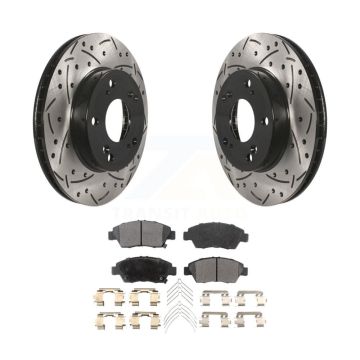 Front Coated Drill Slot Disc Brake Rotors Semi-Metallic Pad Kit For Honda Civic Acura ILX KDF-100153