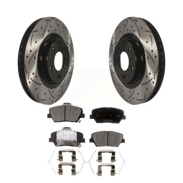 Front Drill Slot Brake Rotor Semi-Metallic Pad Kit For Kia Sorento Hyundai Santa Fe Sport KDF-100156