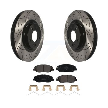 Front Coated Drilled Slot Disc Brake Rotors Semi-Metallic Pad Kit For Hyundai Santa Fe XL KDF-100157