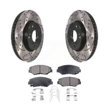 Front Coated Drilled Slotted Disc Brake Rotors And Semi-Metallic Pads Kit For Honda Civic KDF-100162