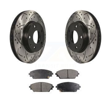 Front Coated Drilled Slot Disc Brake Rotor & Semi-Metallic Pad Kit For Mazda 3 CX-3 Sport KDF-100173