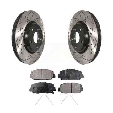 Front Drill Slot Disc Brake Rotors Semi-Metallic Pad Kit For Honda Civic Accord Acura ILX KDF-100184