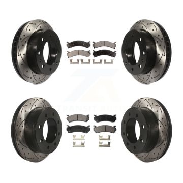 Front Rear Drill Slot Brake Rotors Semi-Metallic Pad Kit For Chevrolet GMC Sierra 2500 HD KDF-100186
