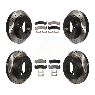 Front Rear Drill Slot Brake Rotors Semi-Metallic Pad Kit For Chevrolet GMC Sierra 2500 HD KDF-100188