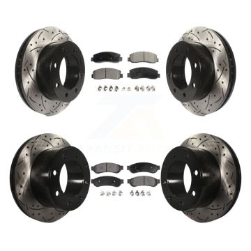 Front Rear Drilled Slot Brake Rotor & Semi-Metallic Pad Kit For Ford F-250 Super Duty 4WD KDF-100206