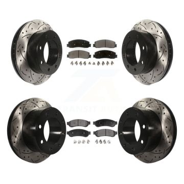 Front Rear Drilled Slot Brake Rotor Semi-Metallic Pad Kit For Ford F-250 Super Duty F-350 KDF-100209