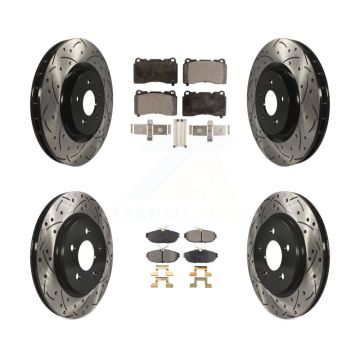 Front Rear Coated Drilled Slotted Disc Brake Rotor Semi-Metallic Pad Kit For Ford Mustang KDF-100215