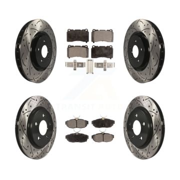 Front Rear Coated Drilled Slotted Disc Brake Rotor Semi-Metallic Pad Kit For Ford Mustang KDF-100216