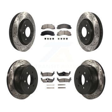 Front Rear Drill Slot Brake Rotors Semi-Metallic Pad Kit For Ford F-150 With 6 Lug Wheels KDF-100218