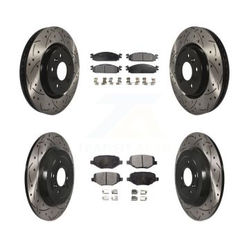Front Rear Drilled Slot Disc Brake Rotors Semi-Metallic Pad Kit For 2009-2010 Lincoln MKS KDF-100222