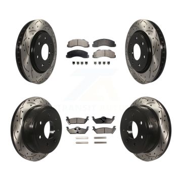 Front Rear Drill Slot Brake Rotors Semi-Metallic Pad Kit For Ford F-150 With 7 Lug Wheels KDF-100226