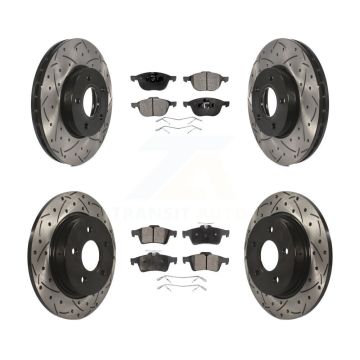 Front Rear Coated Drilled Slotted Disc Brake Rotor & Semi-Metallic Pad Kit For Ford Focus KDF-100229