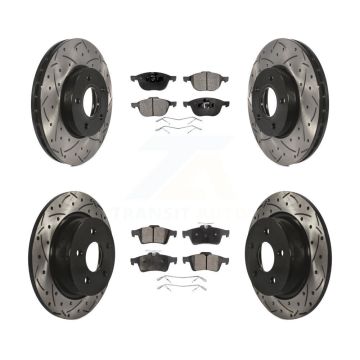 Front Rear Coated Drilled Slotted Disc Brake Rotor & Semi-Metallic Pad Kit For Ford C-Max KDF-100230