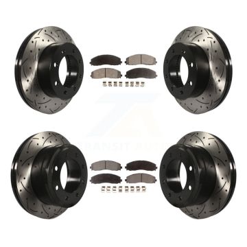 Front Rear Drilled Slot Brake Rotor Semi-Metallic Pad Kit For Ford F-250 Super Duty F-350 KDF-100237