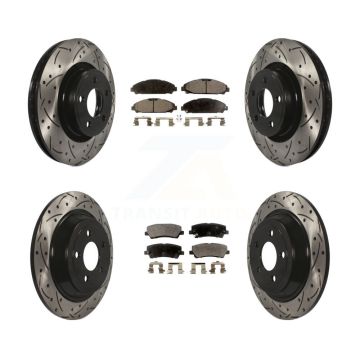 Front Rear Drilled Slot Brake Rotor & Semi-Metallic Pad Kit For Ford Mustang V6 with 3.7L KDF-100238
