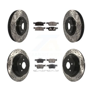 Front Rear Coated Drilled Slotted Disc Brake Rotors & Semi-Metallic Pad Kit For Ford Edge KDF-100239