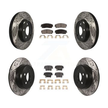 Front Rear Drilled Slot Brake Rotors Semi-Metallic Pad Kit For Dodge Charger Chrysler 300 KDF-100246