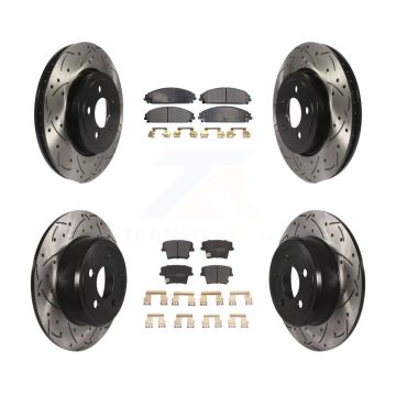 Front Rear Drilled Slot Brake Rotors Semi-Metallic Pad Kit For Chrysler 300 AWD with 3.5L KDF-100248