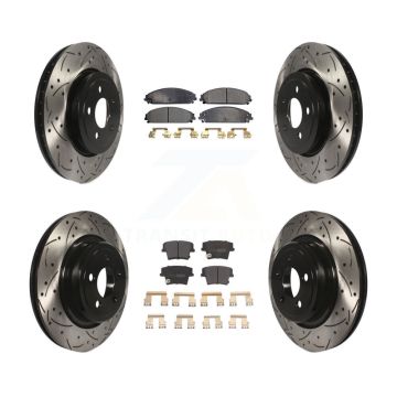 Front Rear Coated Drilled Slot Disc Brake Rotor & Semi-Metallic Pad Kit For Dodge Charger KDF-100250
