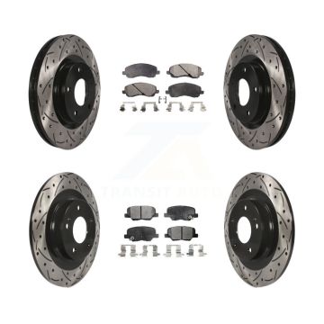 Front Rear Drill Slot Disc Brake Rotor Semi-Metallic Pad Kit For Mitsubishi RVR Outlander KDF-100257