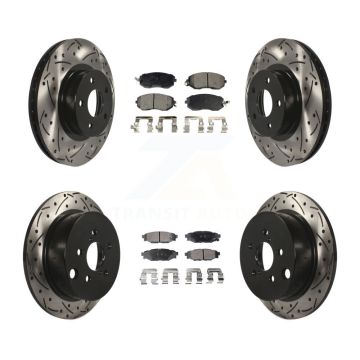 Front Rear Coated Drilled Slot Disc Brake Rotors Semi-Metallic Pad Kit For Subaru Impreza KDF-100268