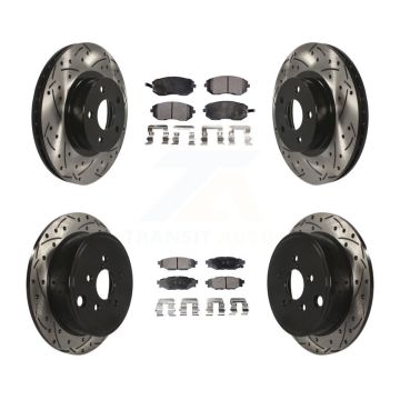 Front Rear Coated Drilled Slot Disc Brake Rotors Semi-Metallic Pad Kit For Subaru Impreza KDF-100269